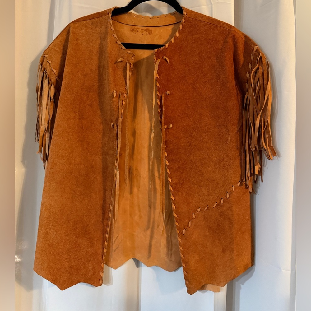 Vintage Suede Fringe Vest Tie Front Festival Western Boho